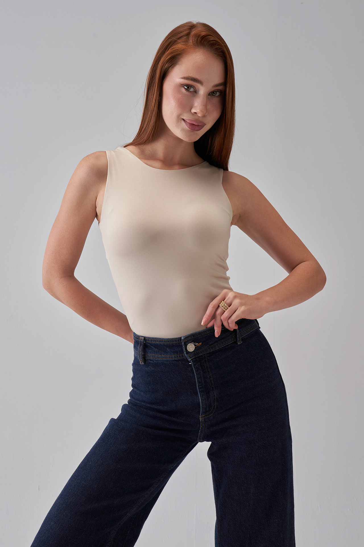 Round-Neck Tank-Top - Beige