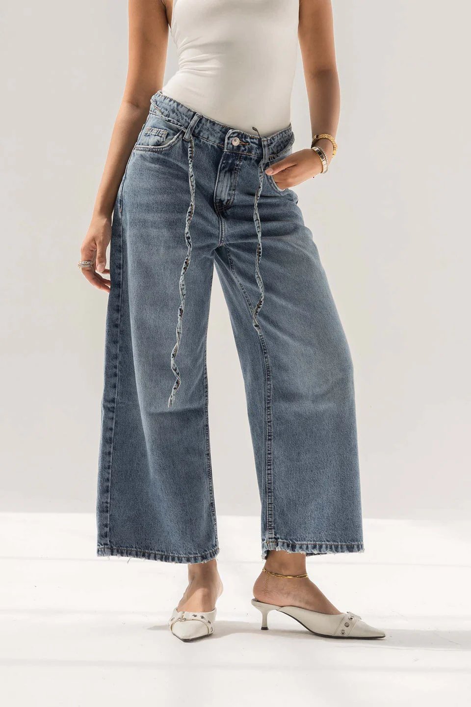 High-Rise Wide-Leg Culotte Jeans