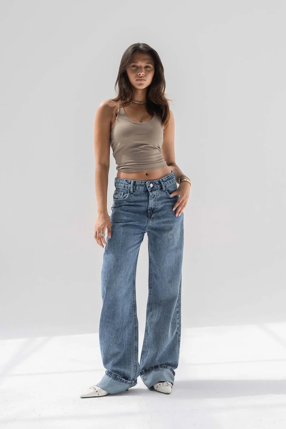 Wide-Leg Denim with Folded Cuff Detail