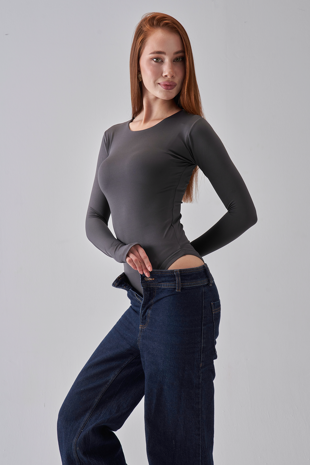 Long Sleeve Bodysuit - Charcoal Grey