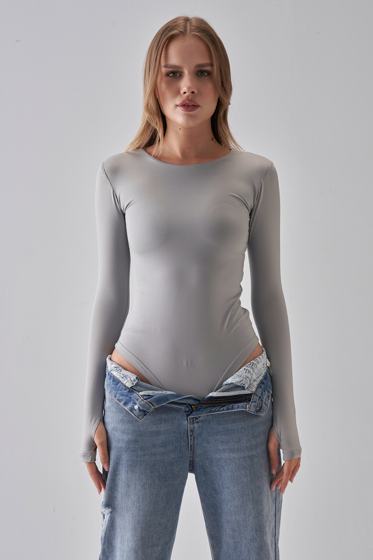 Long Sleeve Bodysuit - Silver