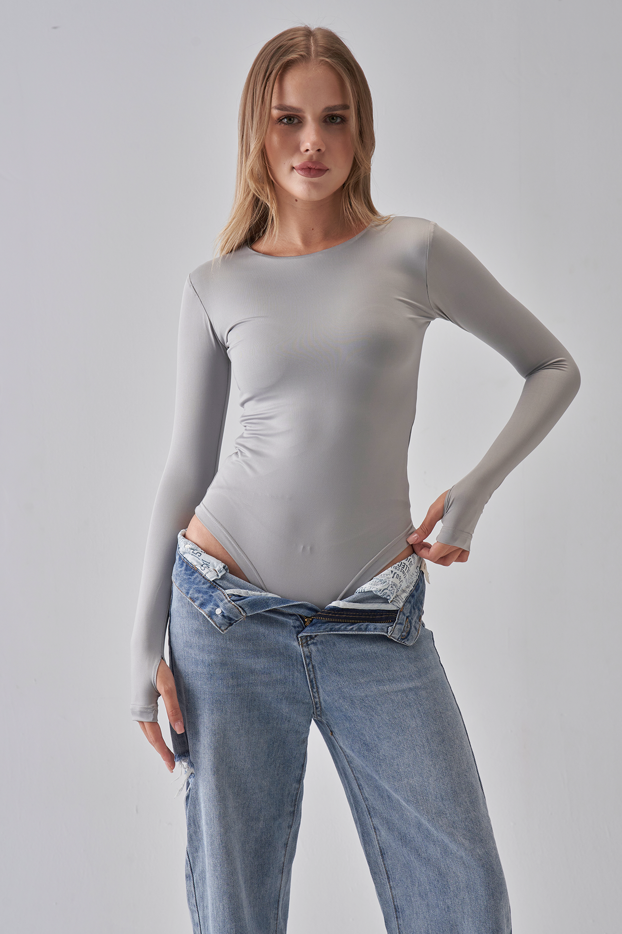 Long Sleeve Bodysuit - Silver