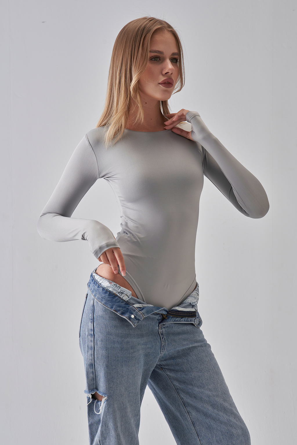 Long Sleeve Bodysuit - Silver