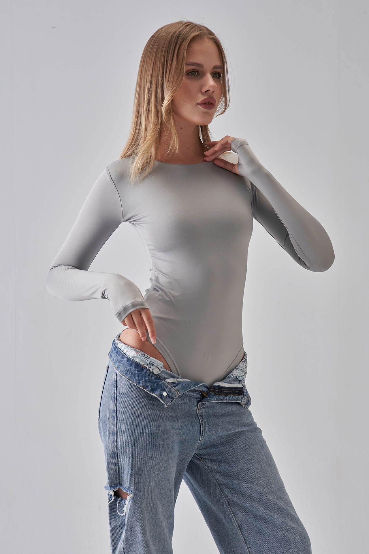 Long Sleeve Bodysuit - Silver