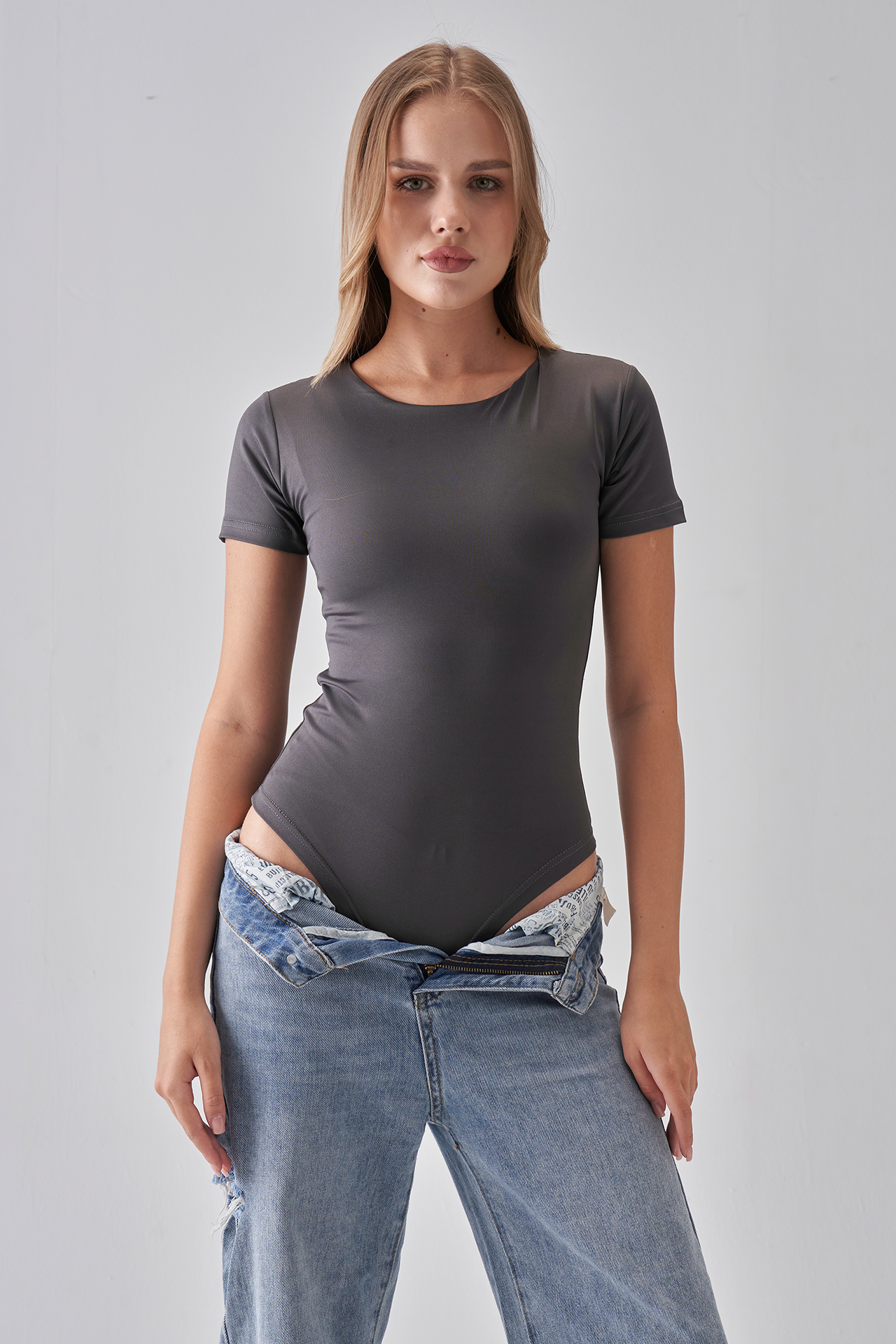 Short Sleeve Bodysuit - Charcoal Grey