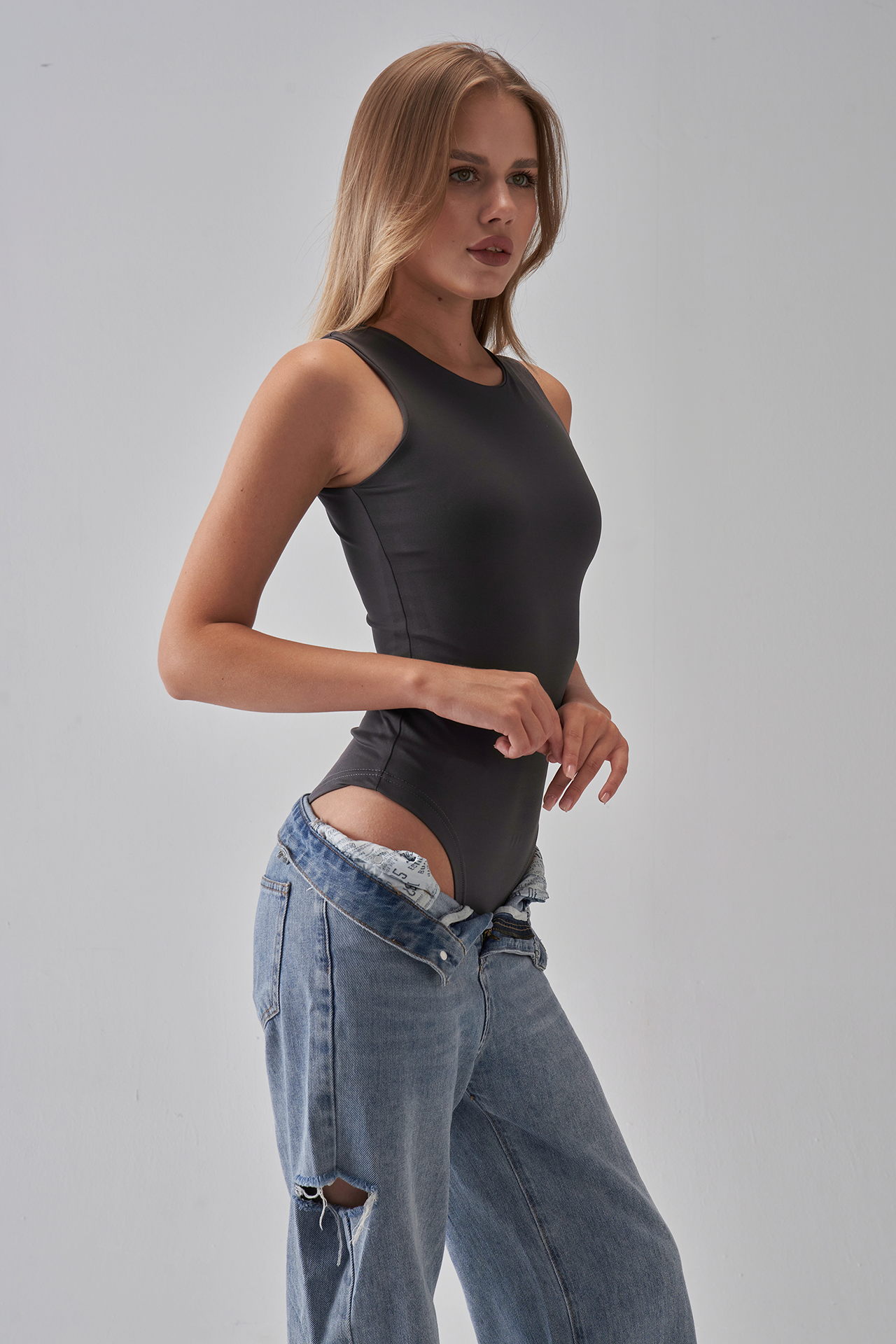 Sleeveless Bodysuit - Charcoal Grey