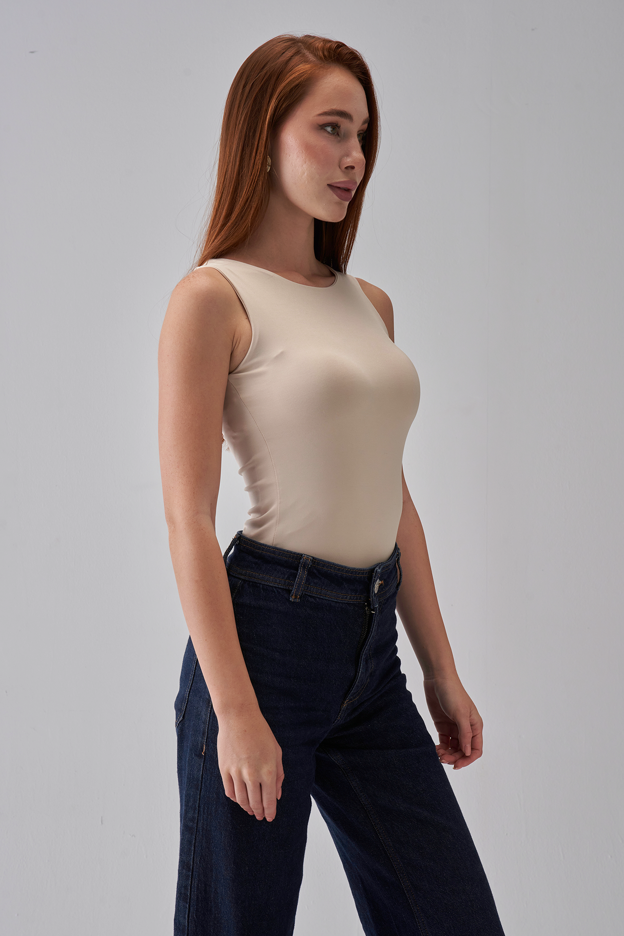 Round-Neck Tank-Top - Beige