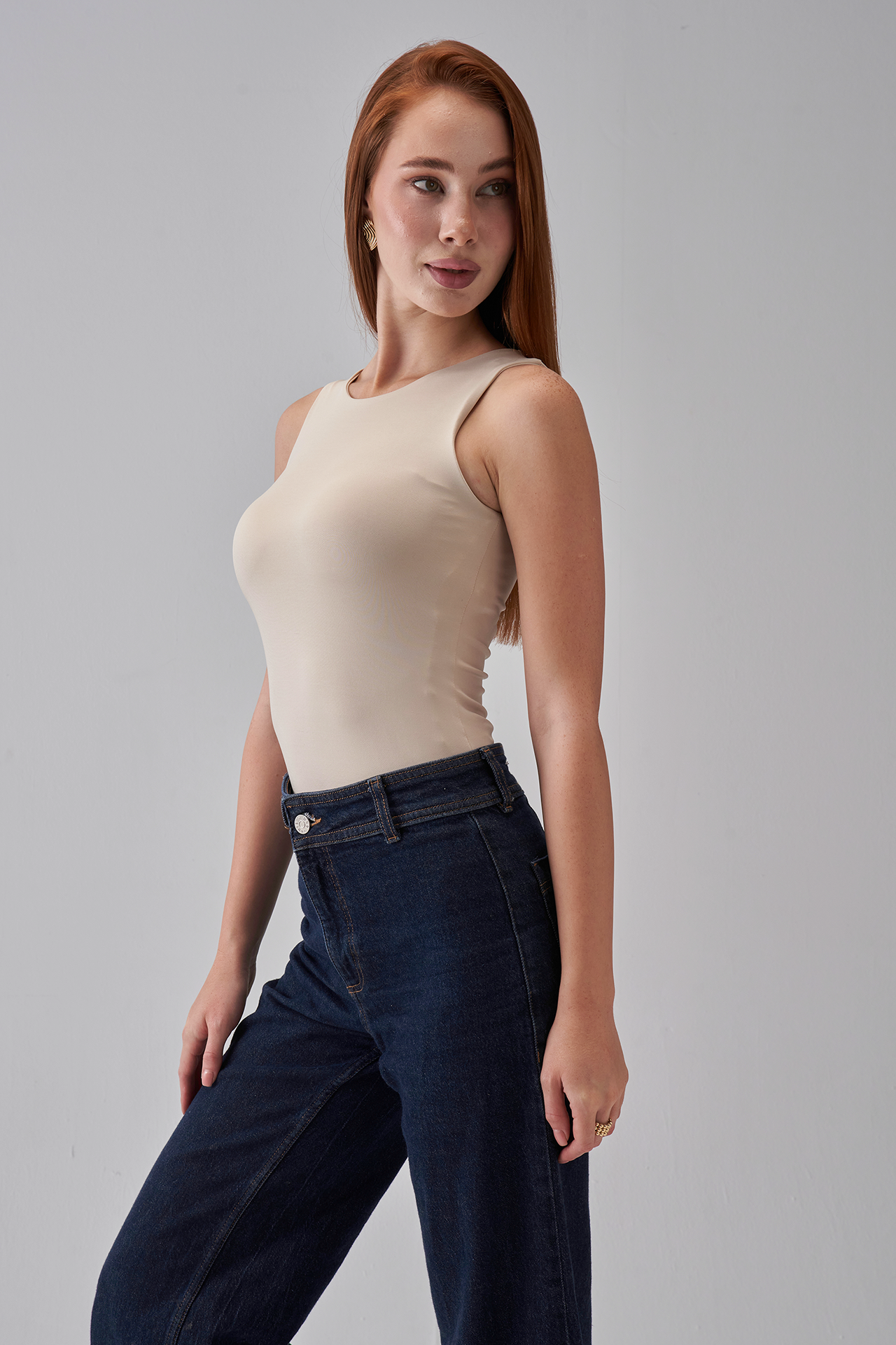 Round-Neck Tank-Top - Beige