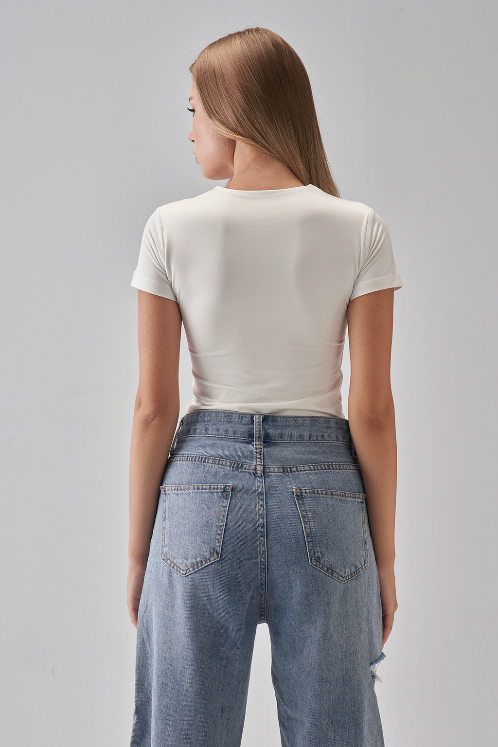 Round Neck Short Sleeve Top - OffWhite