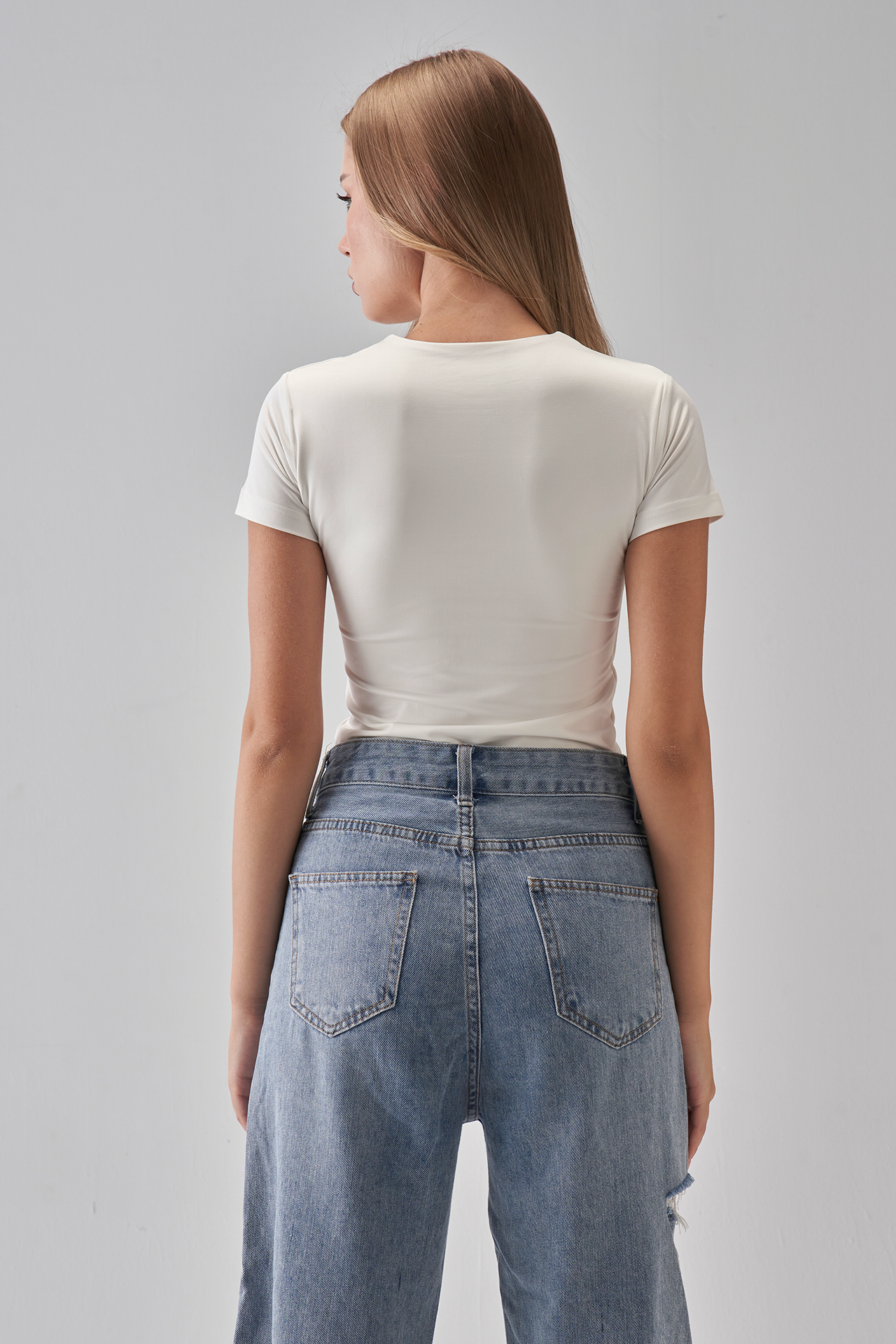Round Neck Short Sleeve Top - OffWhite
