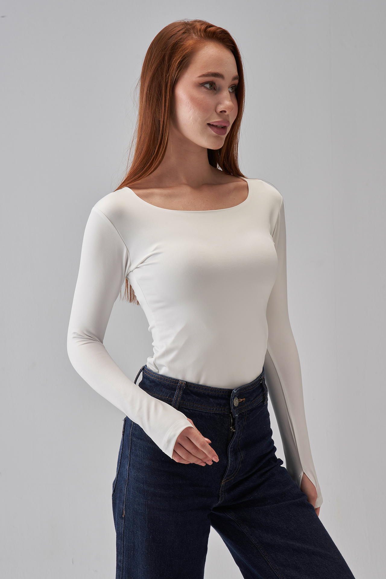 Square Neck Long Sleeve Top - OffWhite
