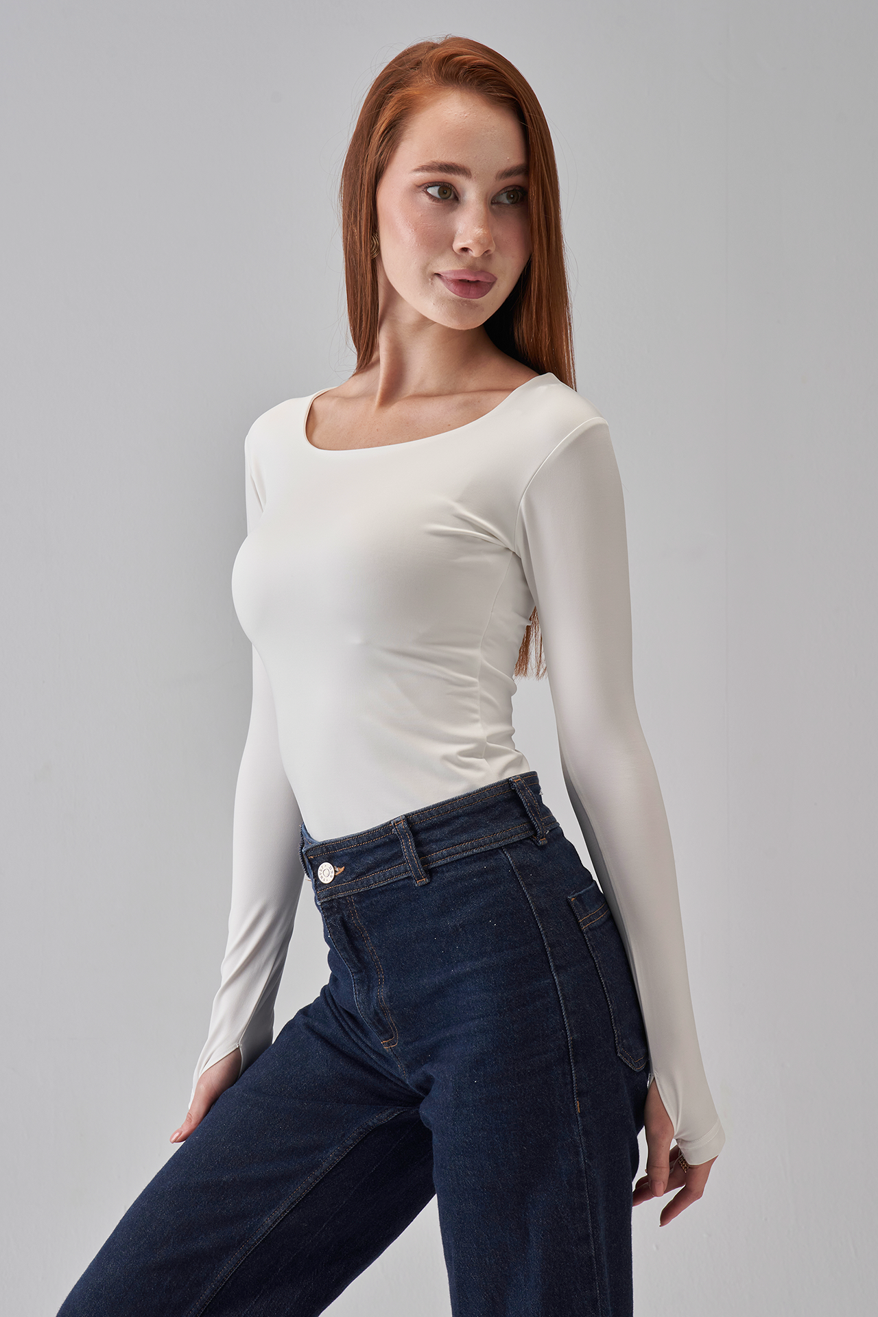 Square Neck Long Sleeve Top - OffWhite