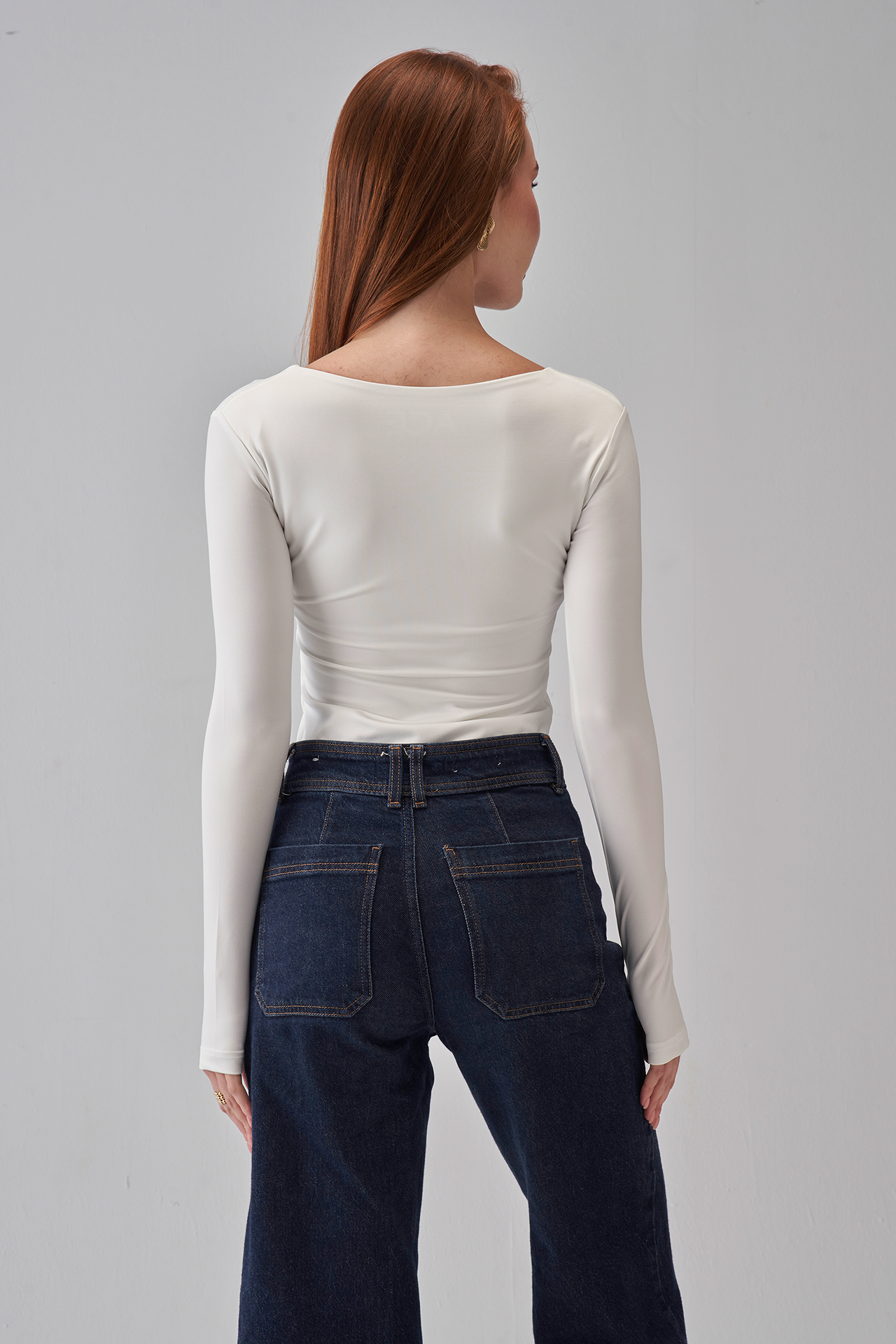 Square Neck Long Sleeve Top - OffWhite