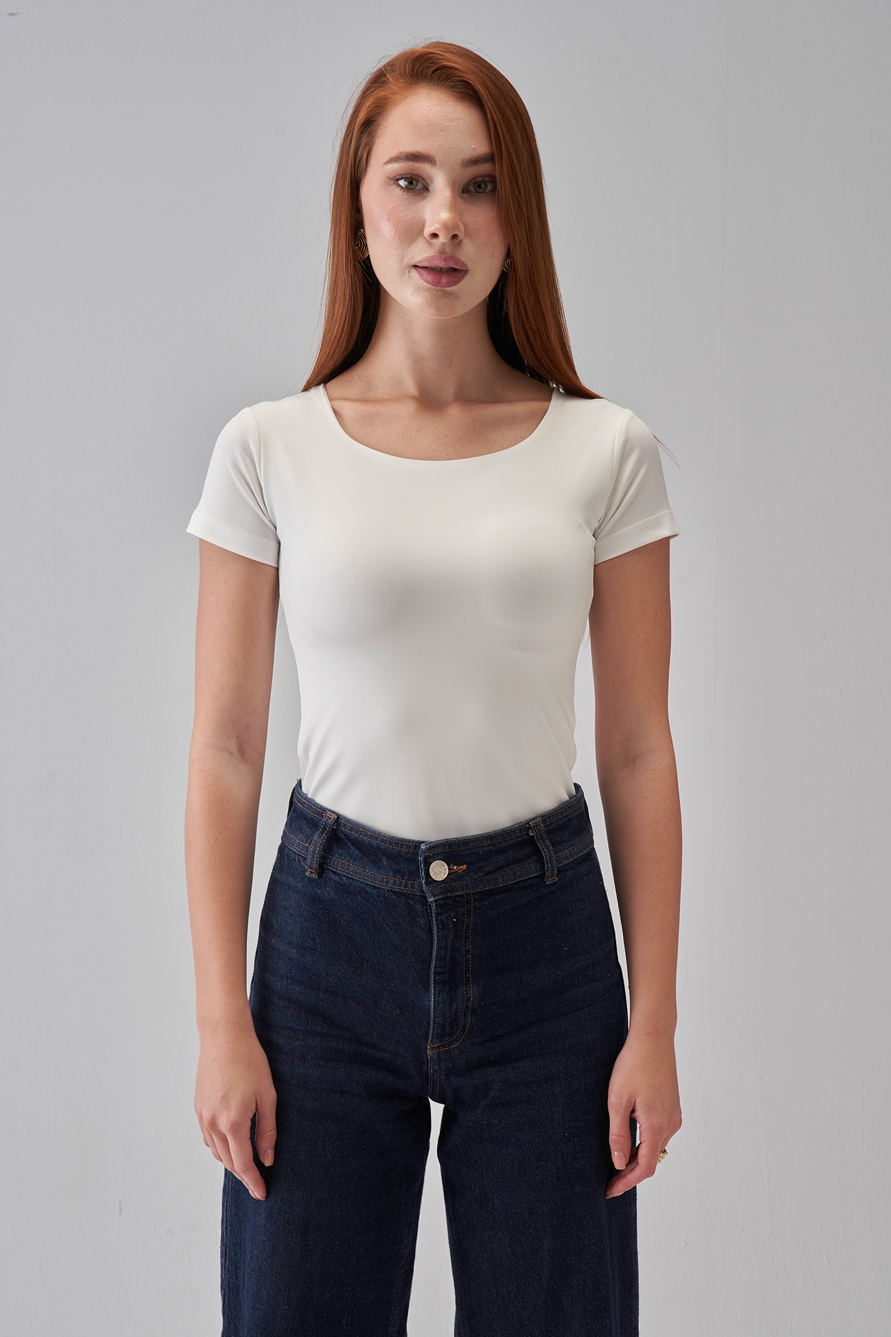 Square Neck Short Sleeve Top - OffWhite