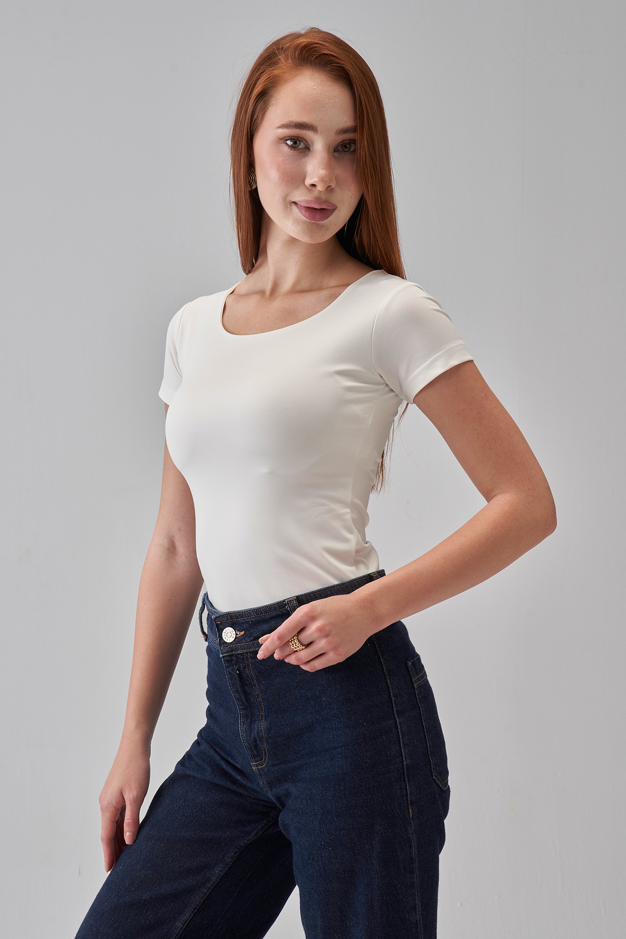 Square Neck Short Sleeve Top - OffWhite