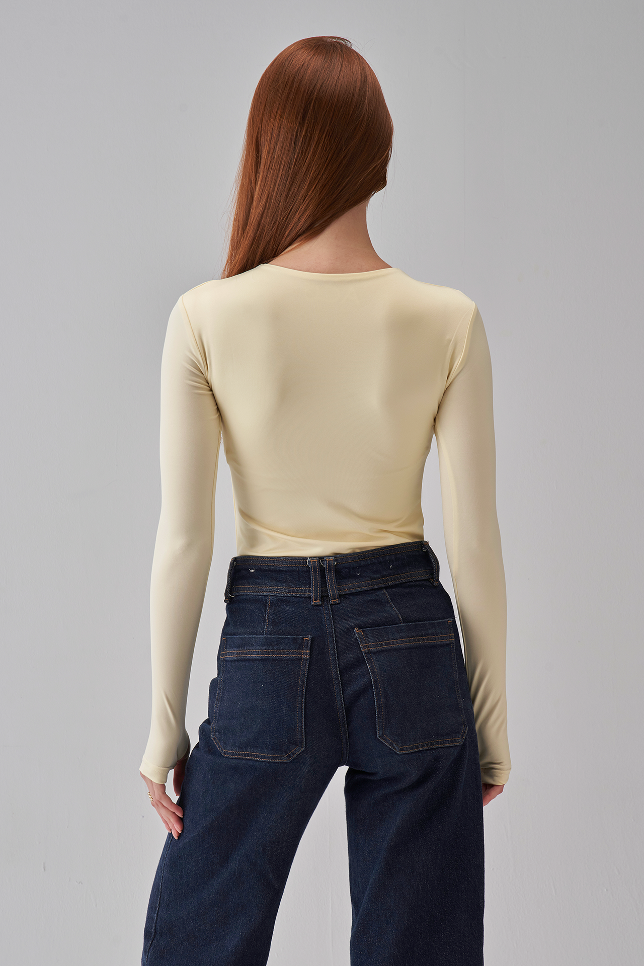 Round Neck Long Sleeve Top - Pale Yellow