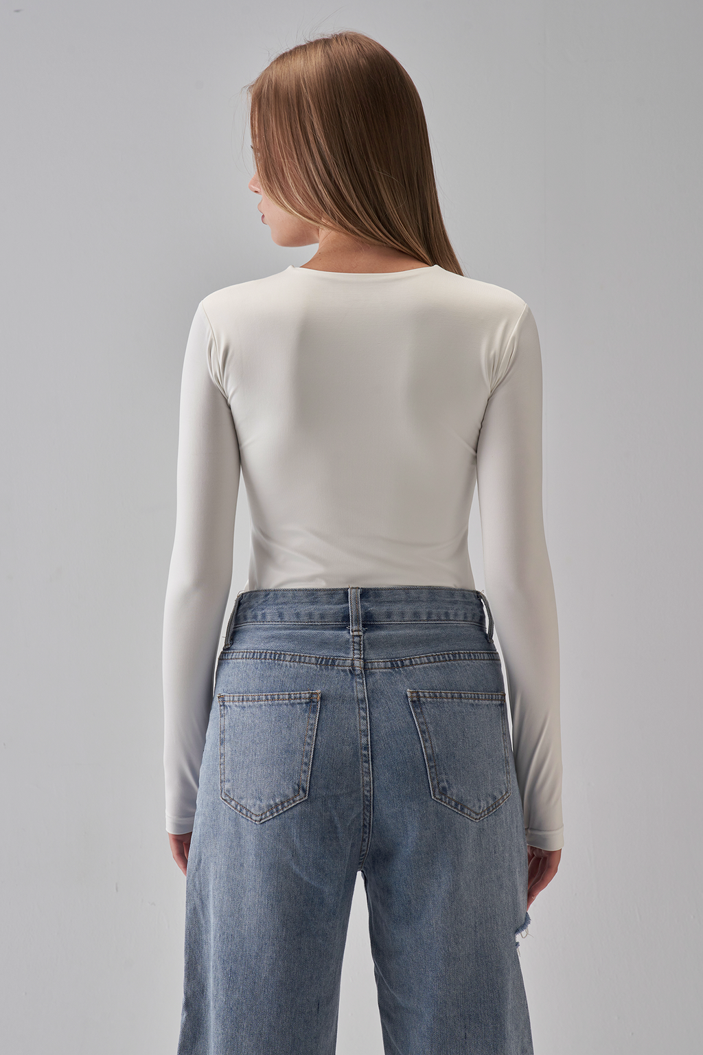 Round Neck Long Sleeve Top - OffWhite