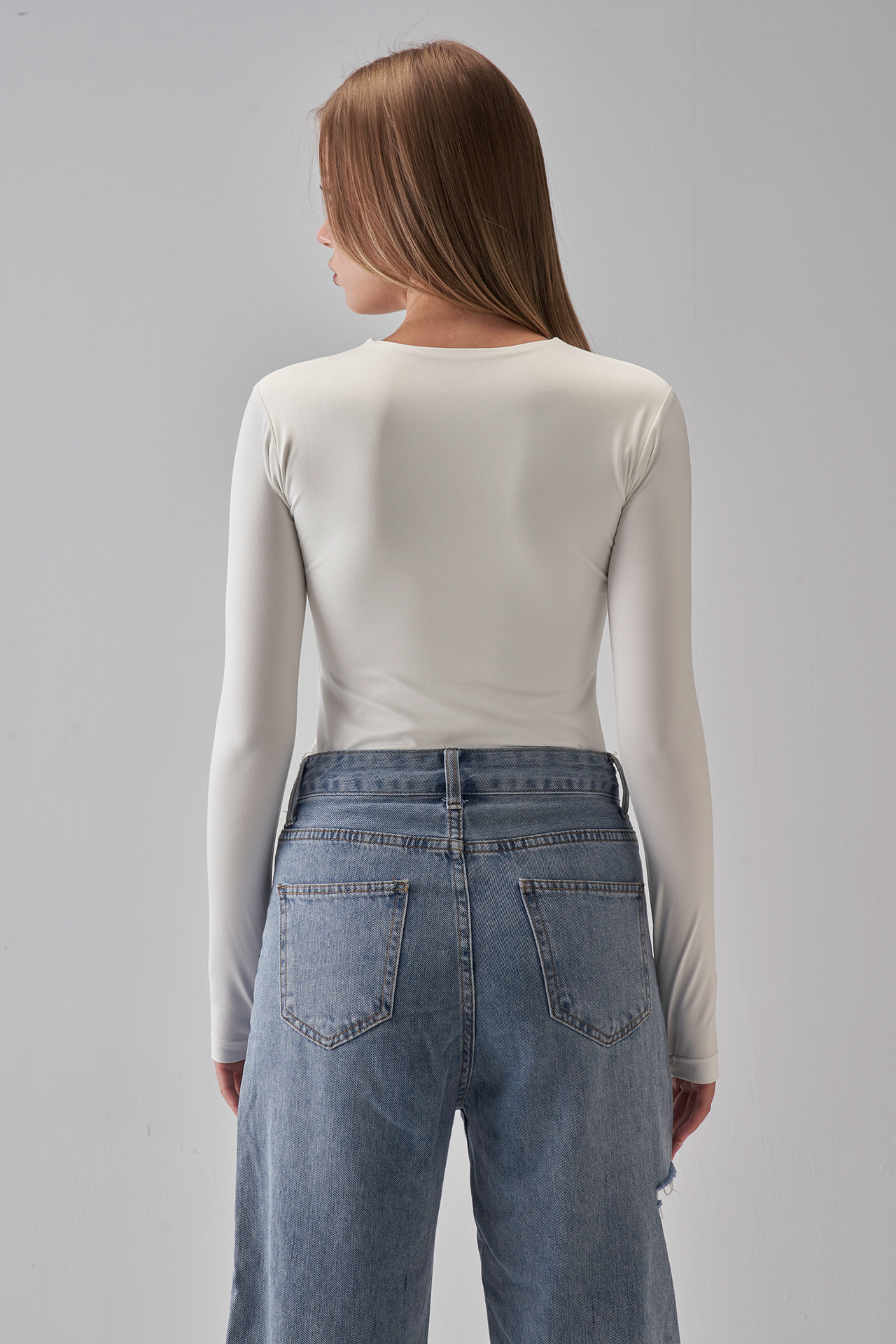 Round Neck Long Sleeve Top - OffWhite