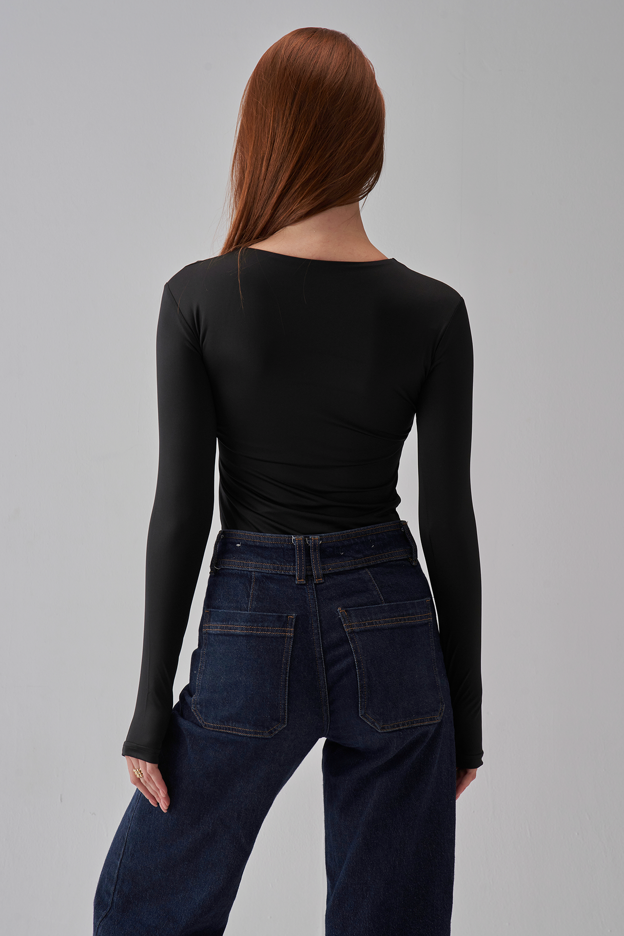 Round Neck Long Sleeve Top - Black