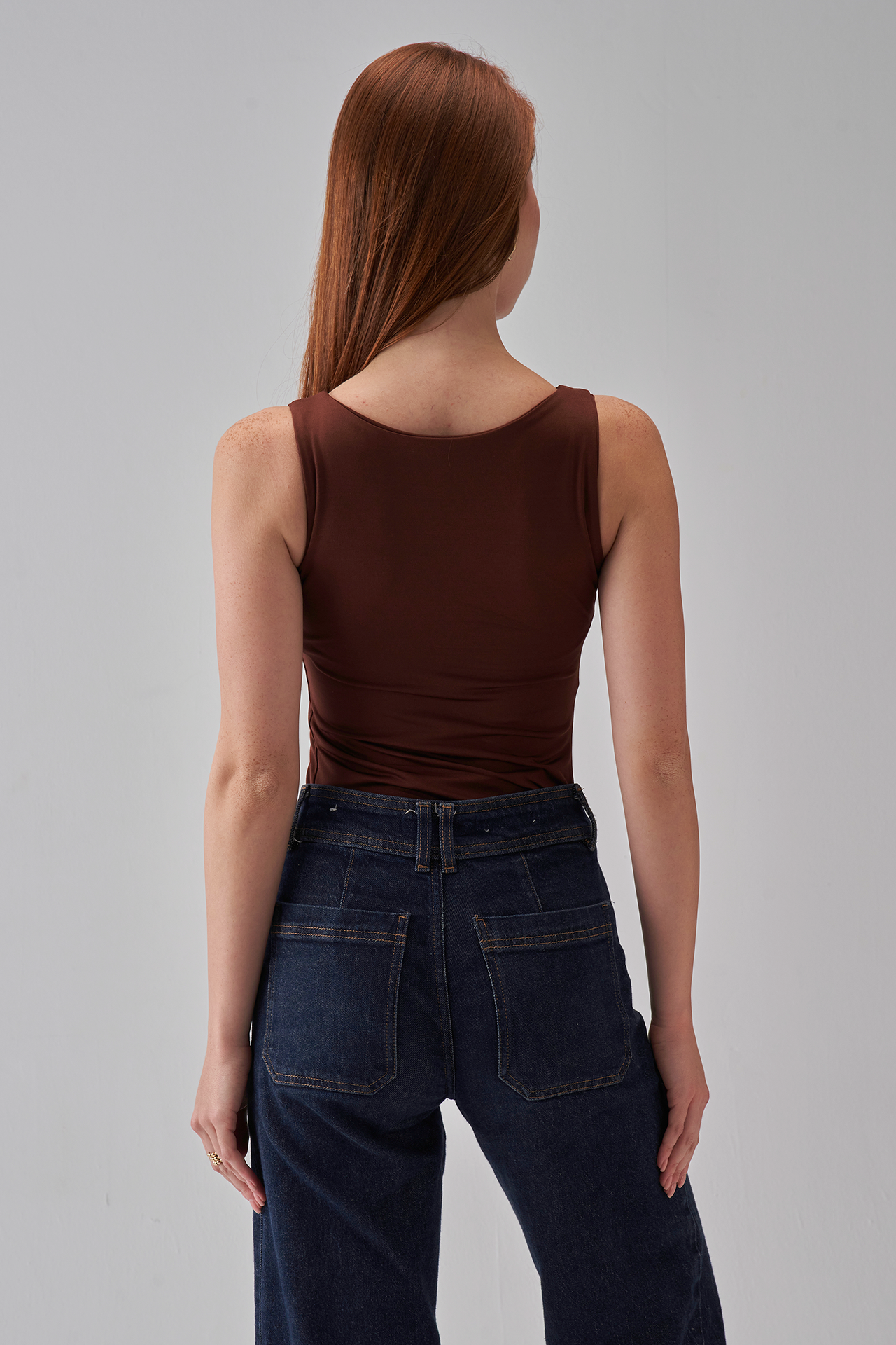 Square-Neck Tank-Top - Brown