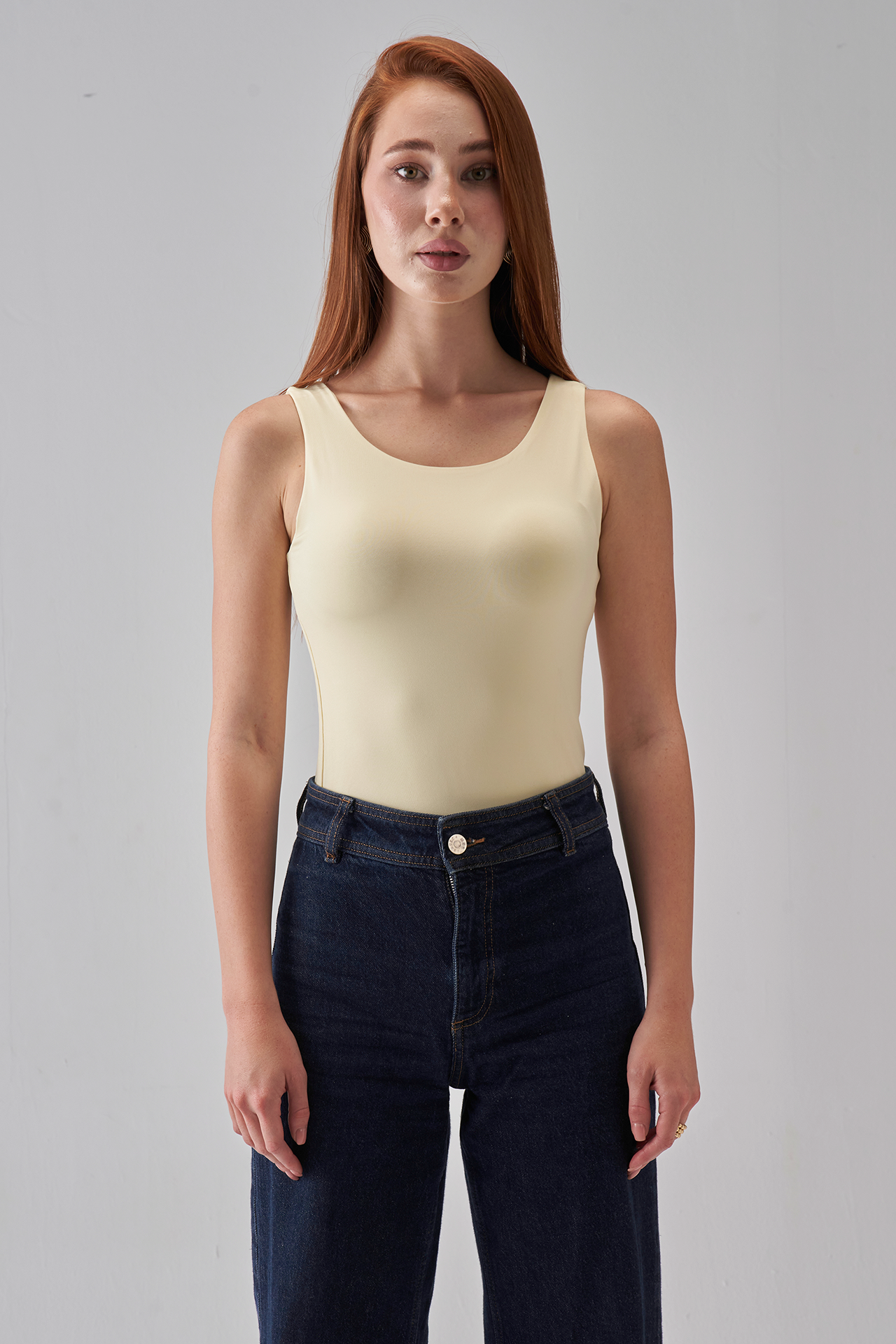 Square-Neck Tank-Top - Pale Yellow