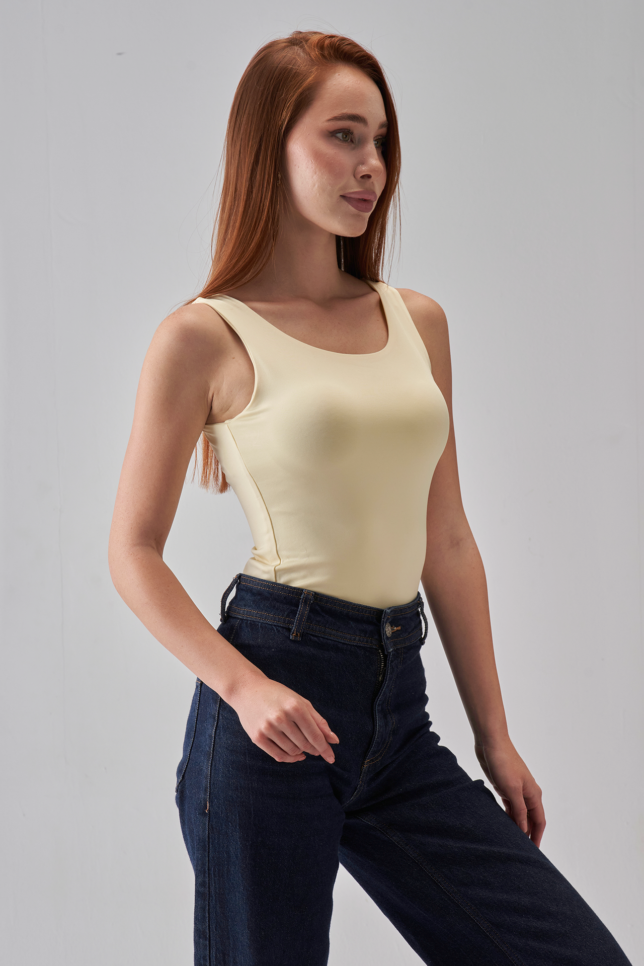 Square-Neck Tank-Top - Pale Yellow