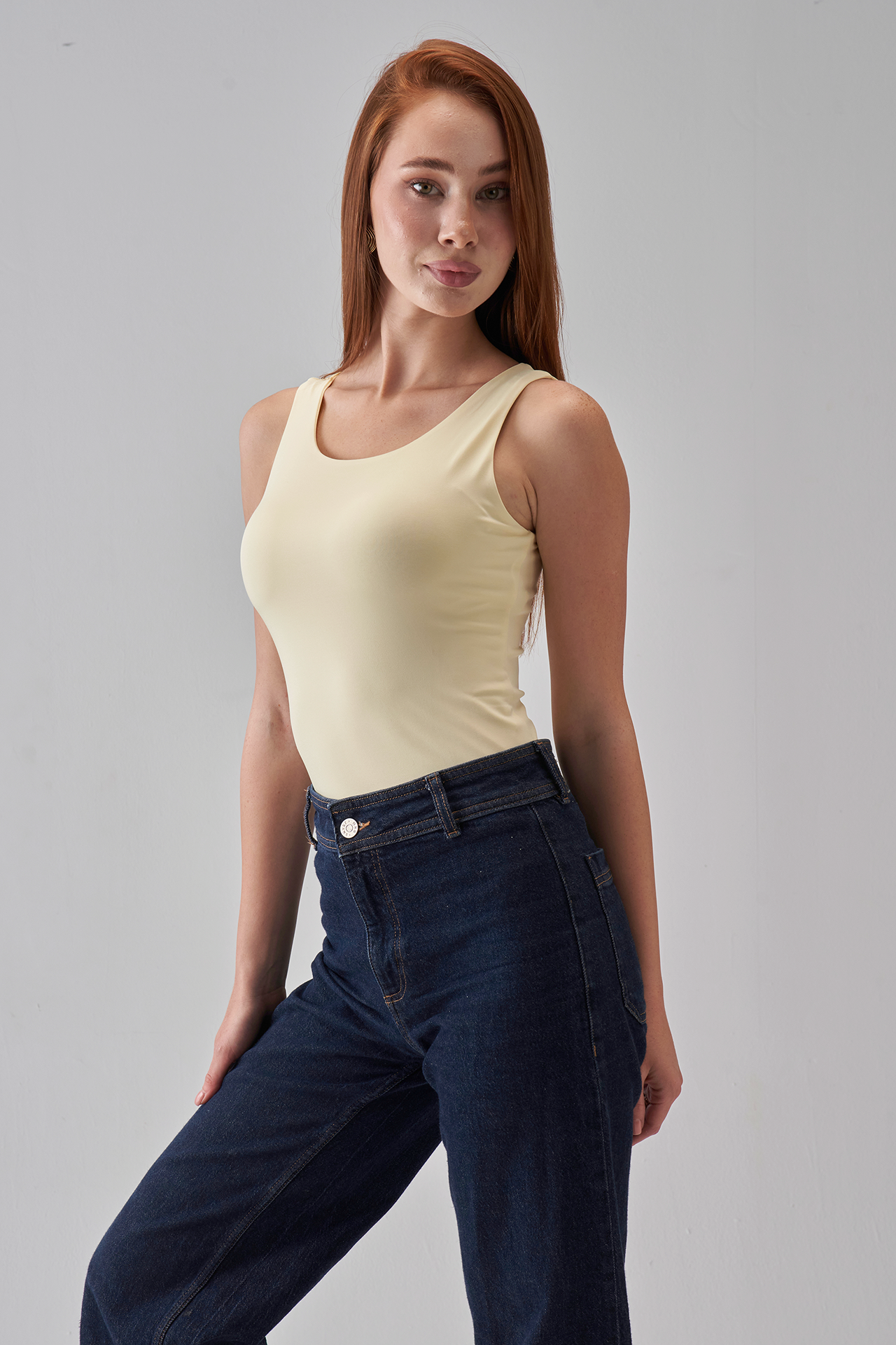 Square-Neck Tank-Top - Pale Yellow