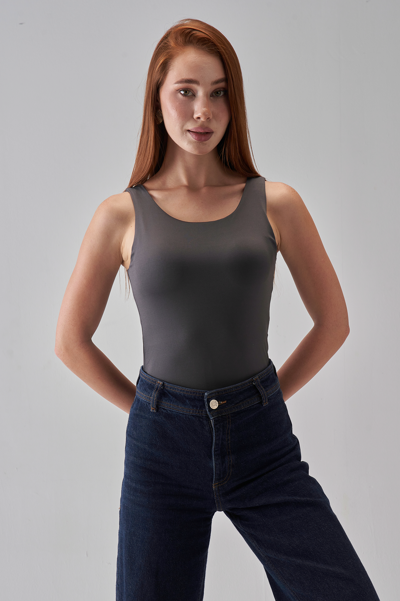 Square-Neck Tank-Top - Charcoal Gray