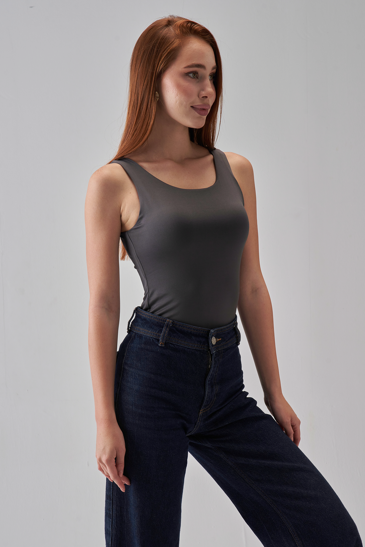 Square-Neck Tank-Top - Charcoal Gray