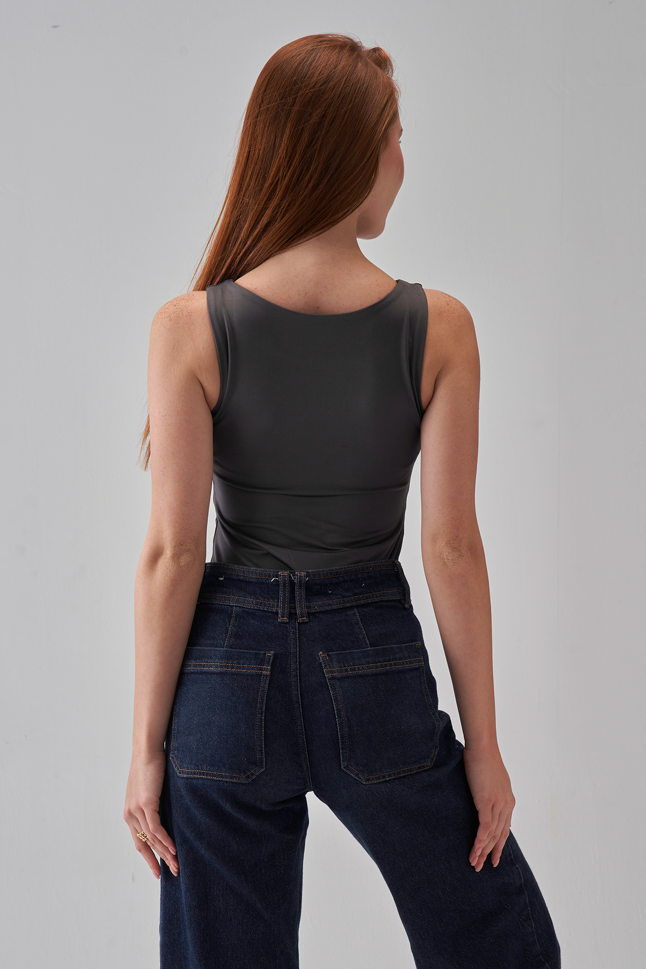 Square-Neck Tank-Top - Charcoal Gray