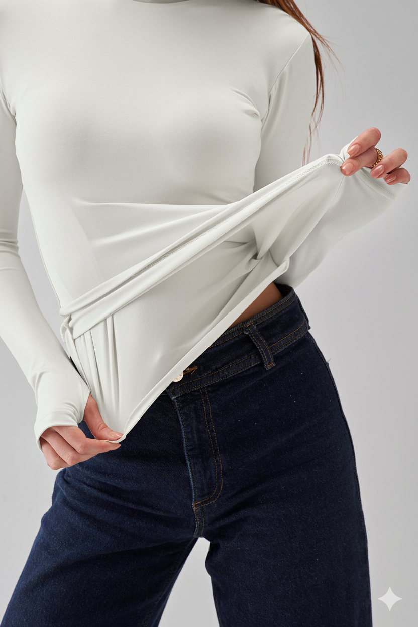 Square Neck Long Sleeve Top - OffWhite