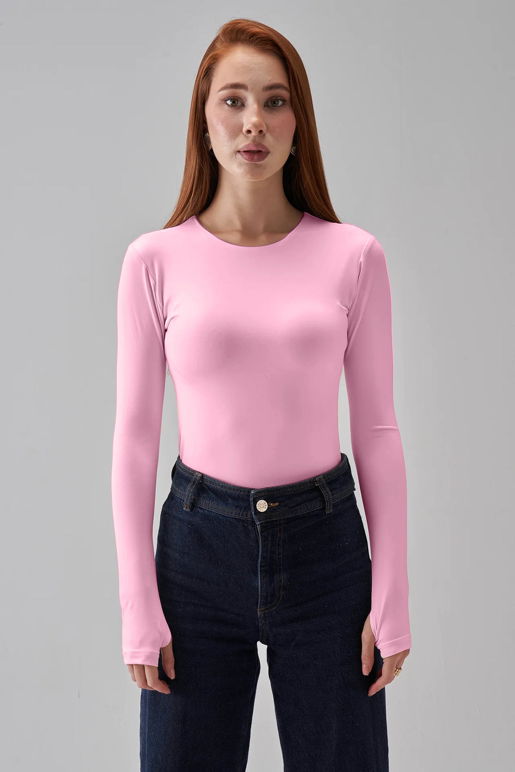 Round Neck Long Sleeve Top - Baby Pink