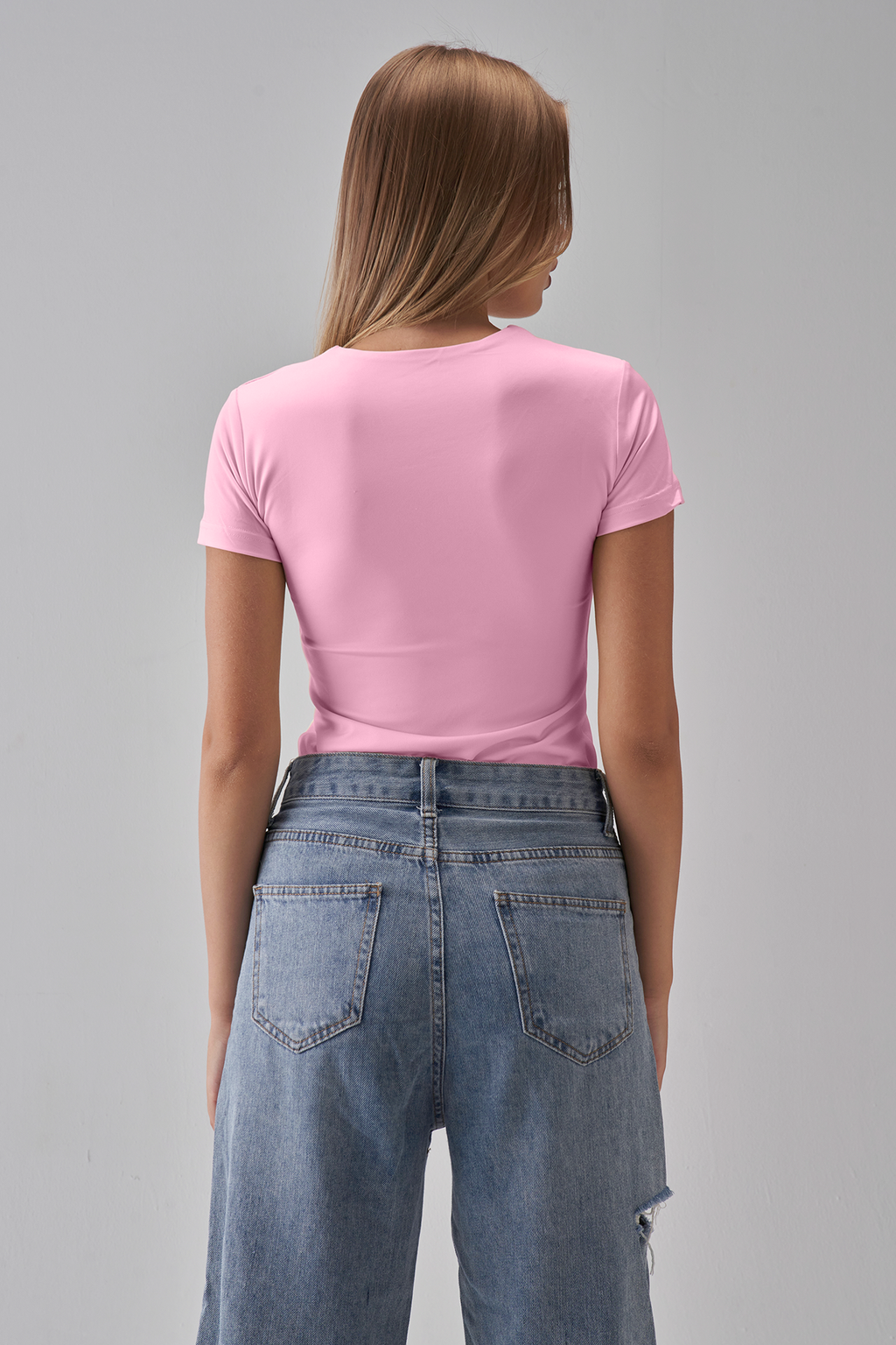 Round Neck Short Sleeve Top - Baby Pink