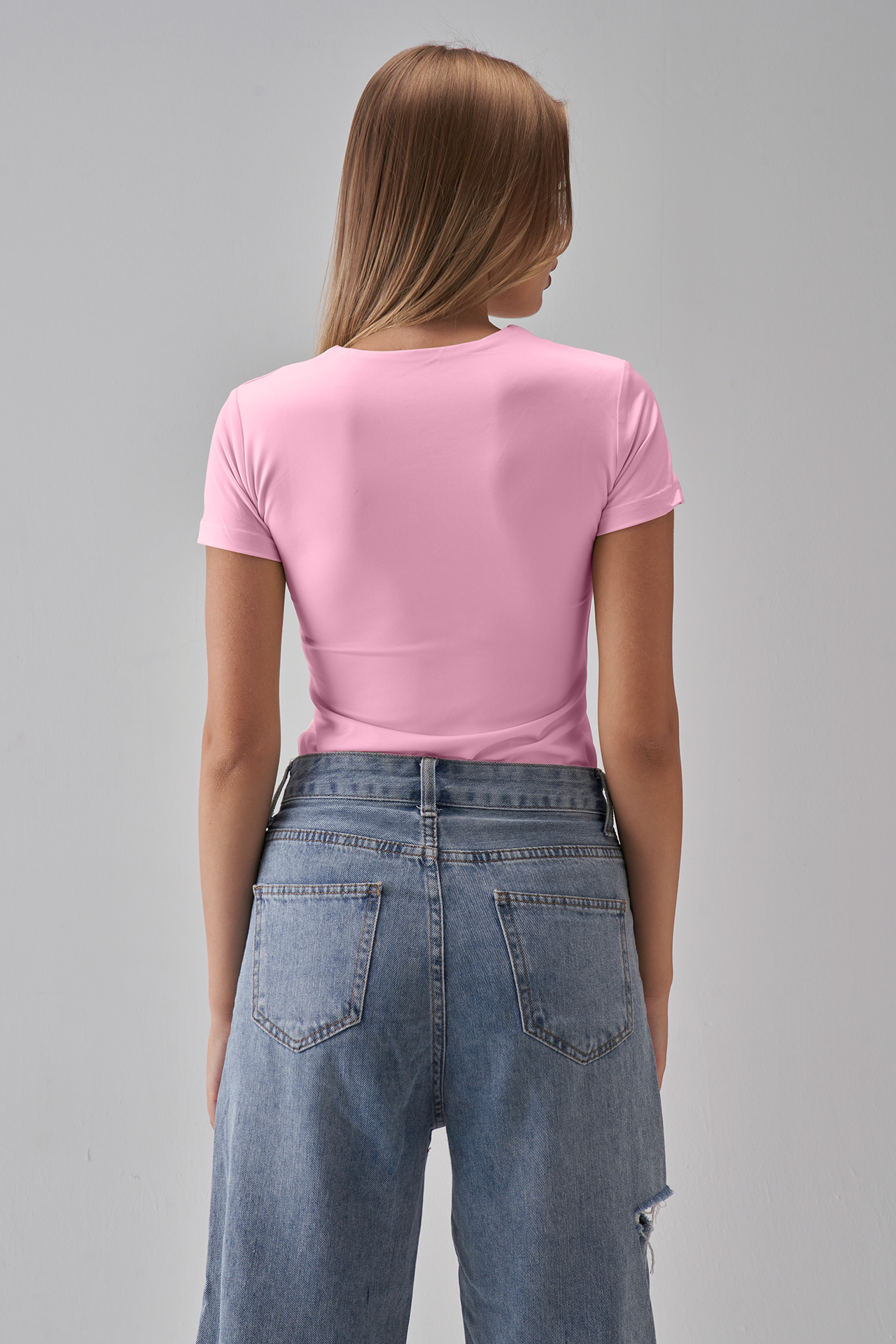 Round Neck Short Sleeve Top - Baby Pink